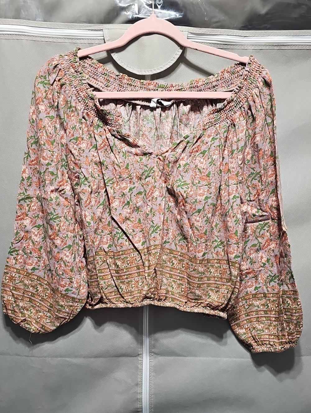 Lucky Brand Peach Floral Peasant Blouse